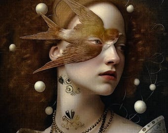 LIMITED EDITION SIGNED giclee art print - Cosmic Bird Girl 8 x 10
