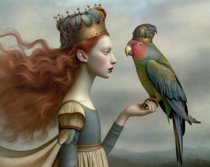 Signed parrot fantasy art - The Little Gargoyle - surreal fairytale limited edition giclee