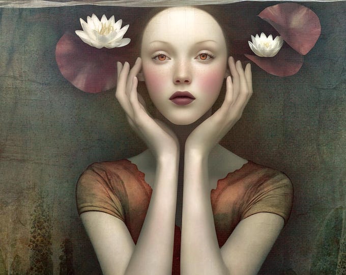 SIGNED NUMBERED GICLEE art print - The Water Lily 2 - preraphaelite art, botanical art, surreal wall art