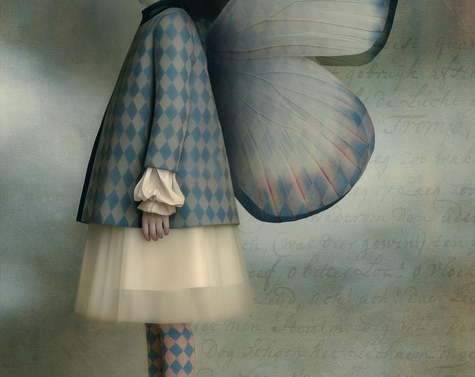 Signed fairytale art - The Checkerboard Butterfly - storybook fantasy butterfly preraphaelite limited edition giclee