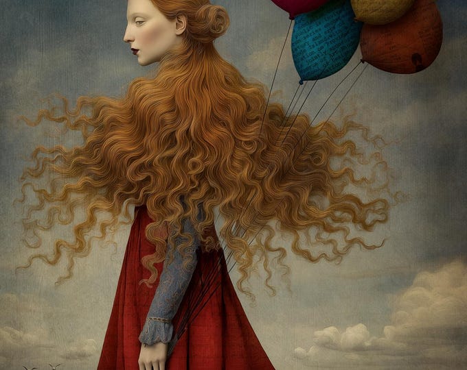 Signed ooak artist proof - Helium - rainbow balloons festive art