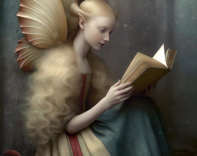 Signed gothic art - The Fairy Book - fairy fantasy preraphaelite reading limited edition giclee