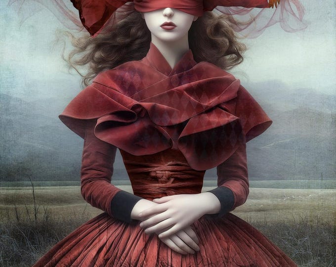 SIGNED LIMITED EDITION giclee art print - The Red Blindfold - surreal art womens art portrait art preraphaelite art
