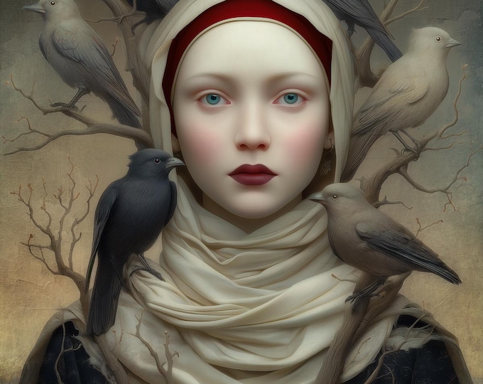 Signed ooak artist proof - The Birds - gothic fantasy surreal whimsical fairytale art