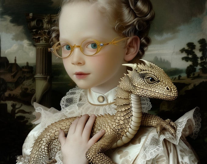 SIGNED NUMBERED print - Portrait of Girl with Dragon