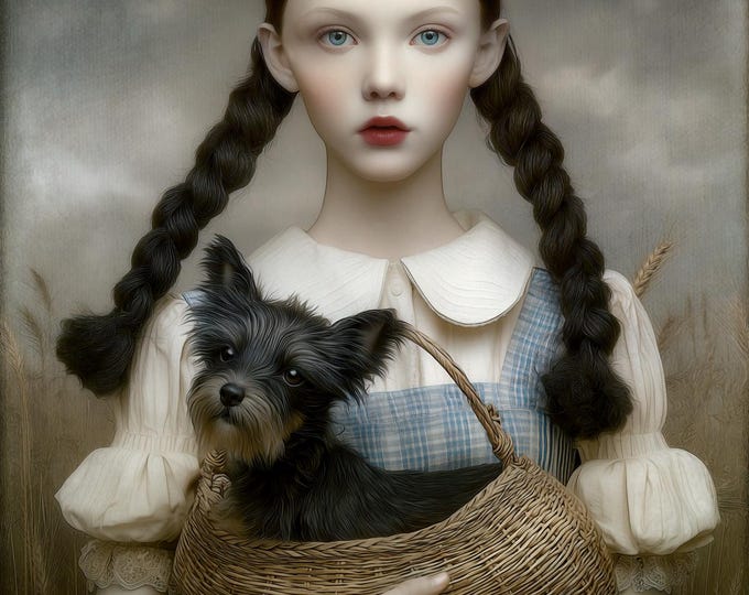 Dorothy and Toto Art Print: Signed & Numbered Giclée, Cottagecore Storybook Art