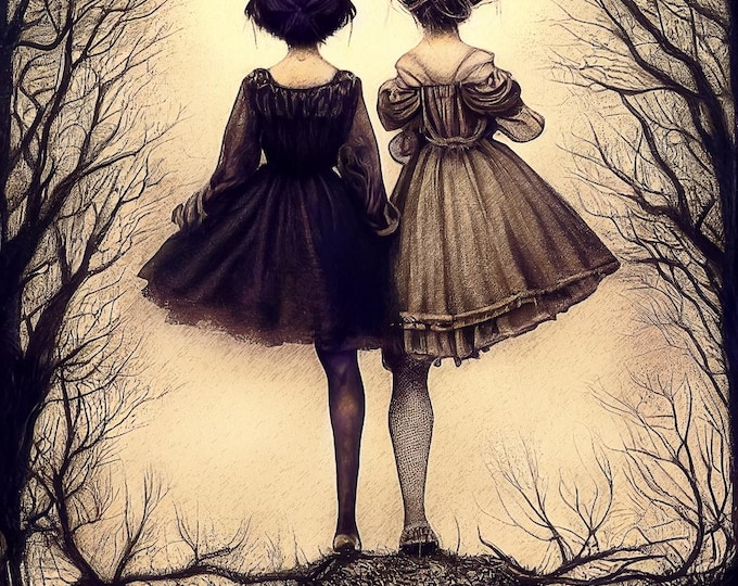 SIGNED NUMBERED GICLEE collectible wall art print - Sisters