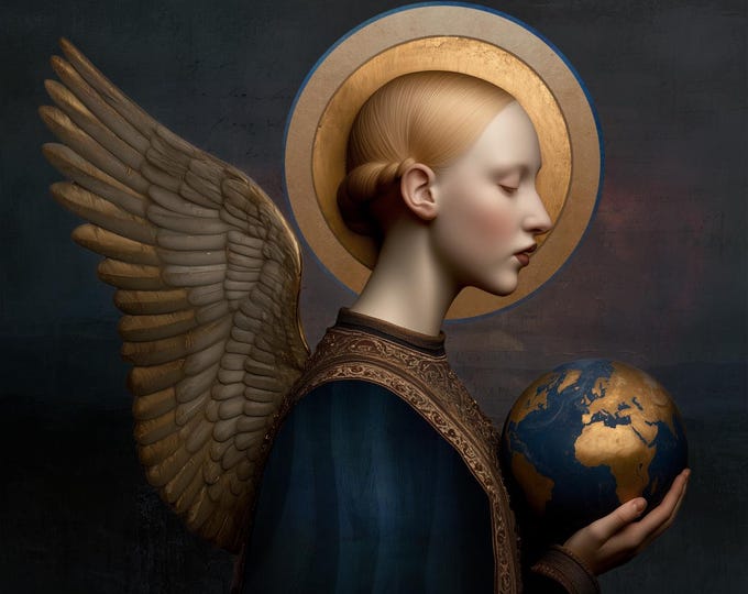 Signed numbered giclee print - The Sentinel - religious, angel, earth, renaissance, preraphaelite