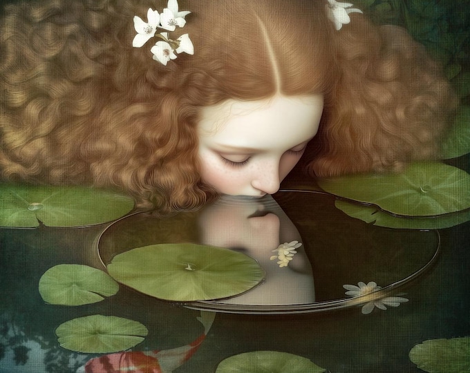 SIGNED NUMBERED PRINT - The Kiss - Whimsical fairytale art, preraphaelite style, archival paper, giclee ink, limited edition