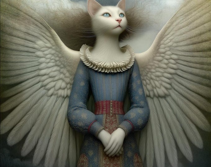 Signed Cat Angel Art Print: "The Guardian" Giclee Limited Edition