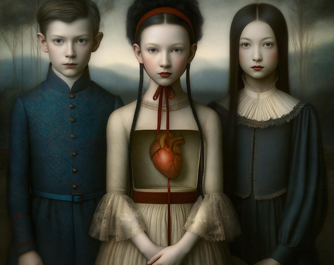 Signed limited edition art - She Who Holds the Heart - heart gothic friends giclee archival print