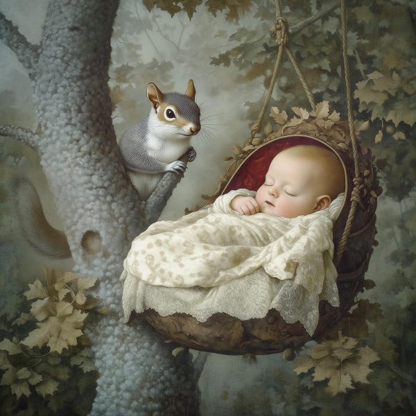Signed Squirrel Baby Art Print: Whimsical Nursery Wall Decor