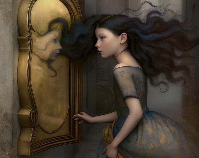 Signed Limited Edition print - surreal mirror golden fantasy preraphaelite