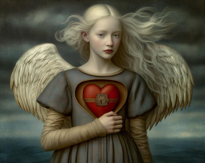 Signed numbered giclee print - Heart Shaped Box - surreal angel heart art limited edition
