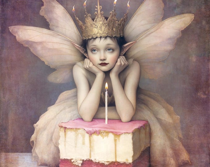 SIGNED NUMBERED GICLEE art print - The Birthday Fairy,  Fairy Wall Art Fantasy Print Room Accent Fairy Princess Decor