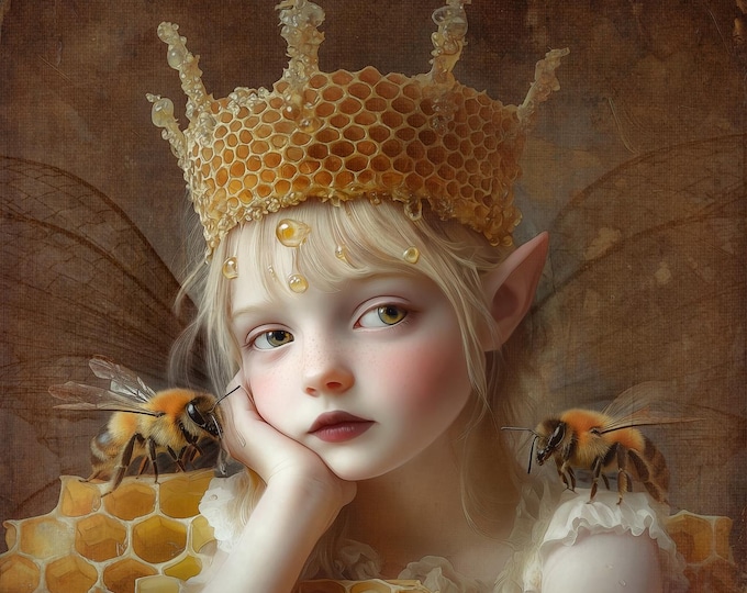 SIGNED NUMBERED PRINT - The Queen Bee - archival paper, giclee ink, fairytale wall art, nursery art, fantasy art