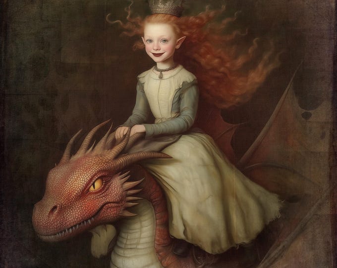 SIGNED LIMITED EDITION giclee art print - The Dragon Princess - fantasy home decor nursery decor fairytale wall art