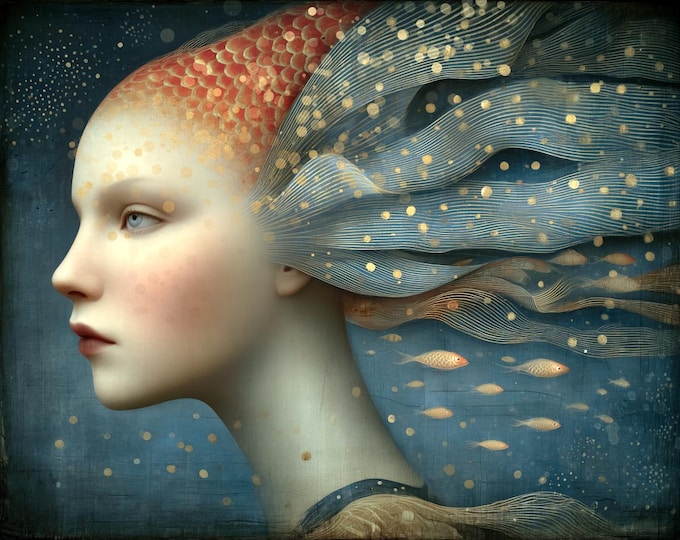 Signed ooak artist's proof print - The Sea Fairy - ocean botanical mermaid sea art