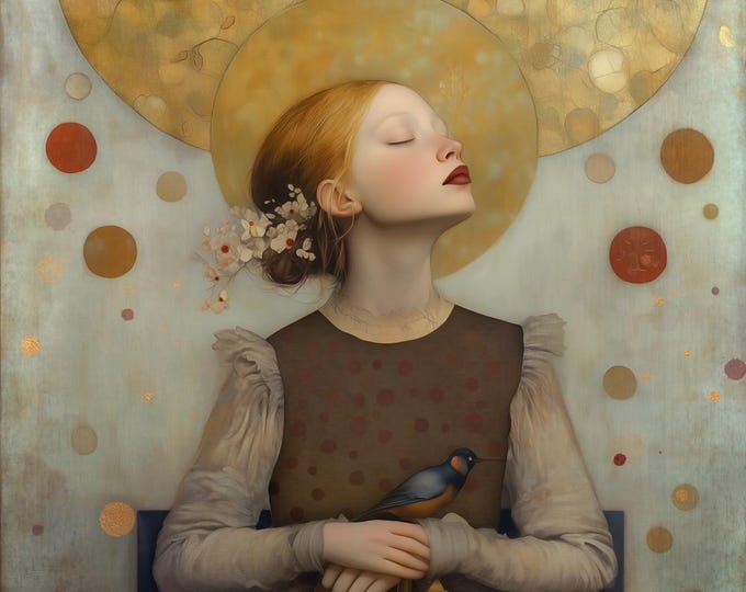 Signed ooak artist proof - The Golden Girl - whimsical, eclectic, surreal wall art