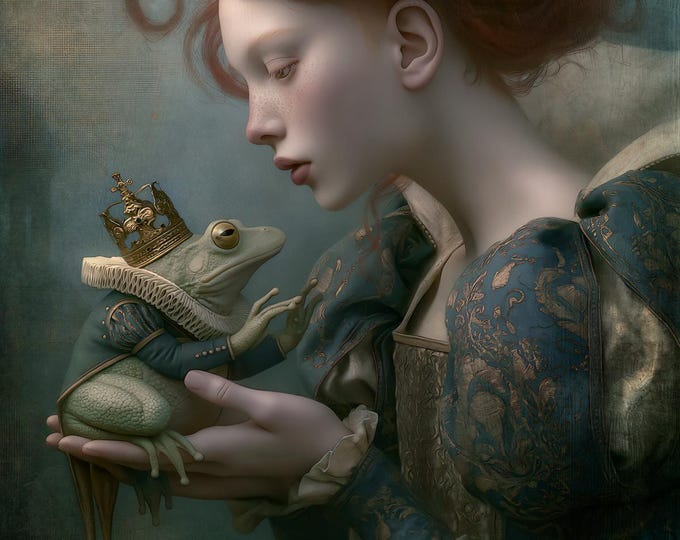 Signed ooak artist proof - Once Upon a Time - gothic fantasy whimsical fairytale frog prince giclee