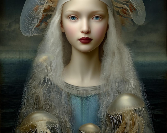 Signed ooak artist's proof print - Madonna of the Sea - ocean wall art, mermaid wall art