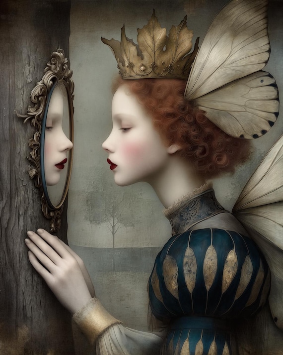 Art print signed giclee - fairytale wall art - The Looking Glass in the Forest