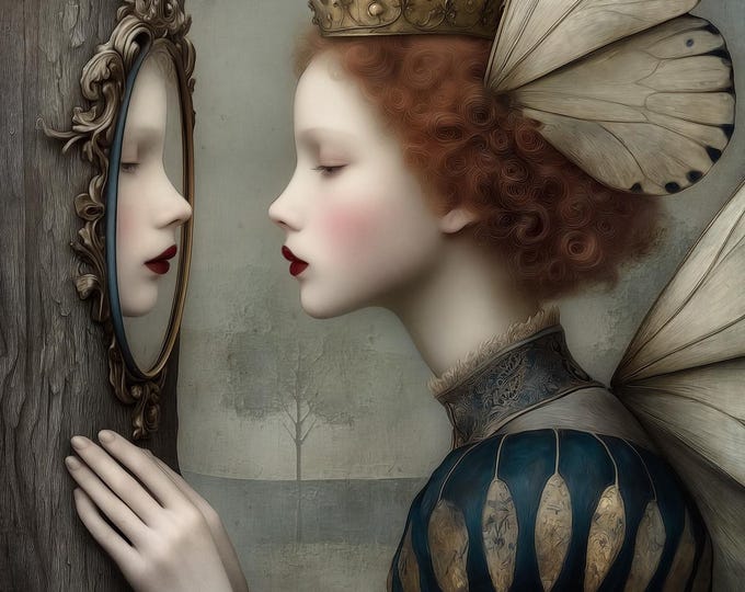 Art print signed giclee - fairytale wall art - The Looking Glass in the Forest