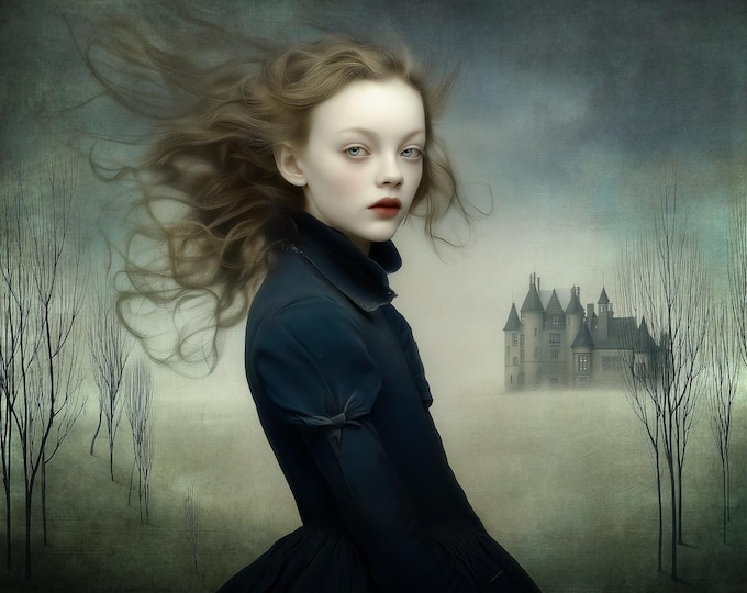 Signed ooak artist's proof print - Jane Eyre - gothic heroine moors dark portrait