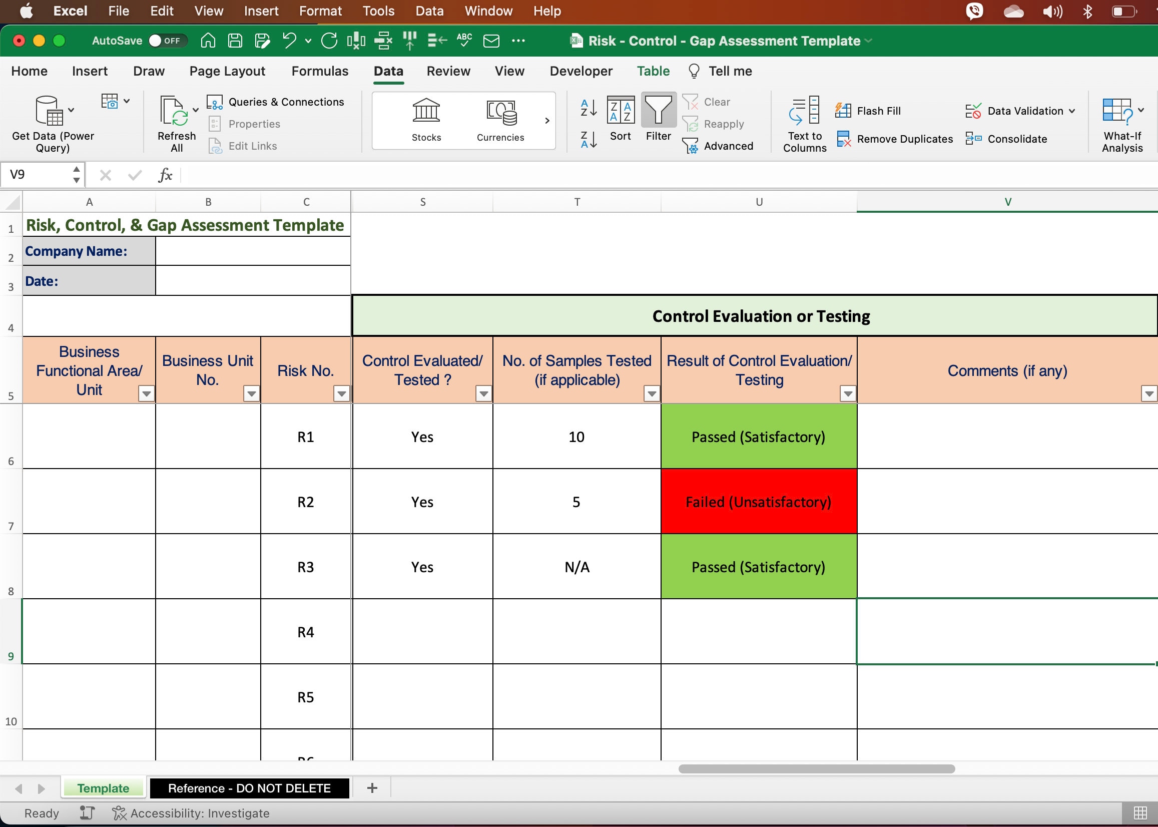 Risk, Control, & Gap Assessment Template and Tracker excel and Google