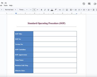 Ready-to-Use SOP Template: Streamlined Format for Effortless Process Documentation I Google Docs