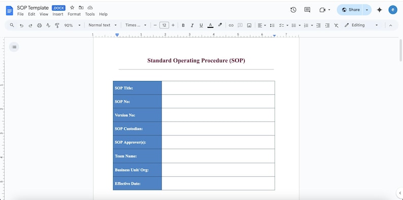 Standard Operating Procedure SOP Template in Google Docs - Etsy