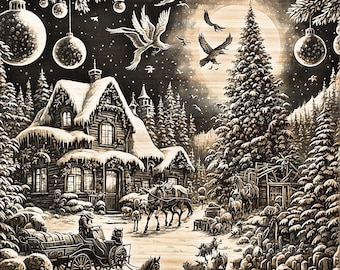 Beautiful Old Vintage Christmas Scene, Pre processed for lightburn, 3D Art with Laser Engraver, Christmas Engraving