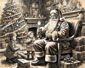Beautiful Old Vintage Santa with Kids, Christmas Scene, Pre processed for lightburn, 3D Art with Laser Engraver, Christmas Engraving