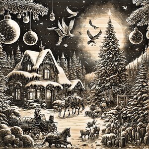 Mooie oude vintage kerstscène, voorbewerkt voor lichtverbranding, 3D-kunst met lasergraveur, kerstgravure