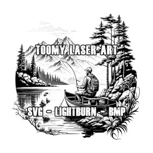 Pescador en barco SVG ? Arte de grabado doble | Jpg, Svg, Archivos Lightburn, Hermoso logotipo de naturaleza con lago y montaña