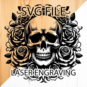 Skull Roses, Rock Skull Roses, Instant Download, For Lightburn, Glowforge, 3D Art with Laser Engraver, Laser, Instant Engraving