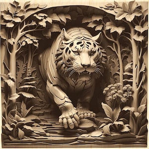 Tiger 3D Engraving, Wild Life Nature, Pre processed for lightburn, 3D Art with Laser Engraver, Nature Scene