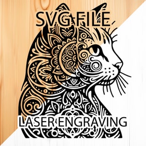 Manda-Cat, Beautiful Mandala Cat, Wild Life Nature, For Lightburn, 3D Art with Laser Engraver, Laser, 3D Engraving