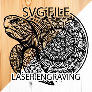 Manda-Turtle, Beautiful Mandala Turtle, Life Nature, For Lightburn, Glowforge, 3D Art with Laser Engraver, Laser, Instant Engraving