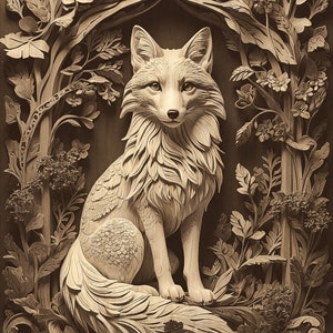 Fox Art 3D-gravure, Wild Life Nature, voorverwerkt voor lightburn, 3D-kunst met lasergraveur, natuurscène