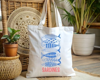 Sardines draagtas ingeblikte vis tomaat meisje zomer Italiaanse zomertas Coastal Grandma Preppy Stuff Coastal kleindochter cadeau herbruikbare draagtas