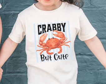 Funny Toddler Beach Shirt Crabby But Cute Crab Shirt Nautical Summer Kids Shirt Coastal Aesthetic Toddler Ocean Themed Gift Beach Trip Shirt