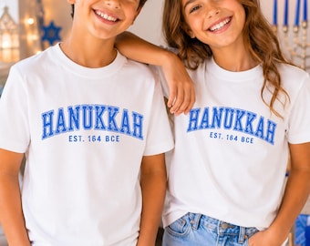 Kids Hanukkah Varsity Shirt, Jewish Kids Holiday T-Shirt, Happy Hanukkah Shirt, Jewish Child Hanukkah Gift, Sibling Matching Shirts