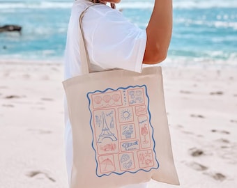 French Tote Bag Paris Theme Reusable Canvas Tote Bag Paris Lover Gift  Destination Tote Bag Bridesmaid Gifts Zero Waste Famers Market Tote