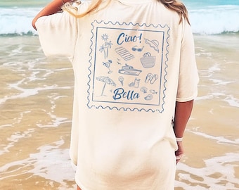 Ciao Bella Maglietta Italiana Stile Vintage Estetica Costiera Stile Ispirato all'Oceano La Dolce Vita Maglietta Italia Regalo di Viaggio Ragazze Maglietta Bach