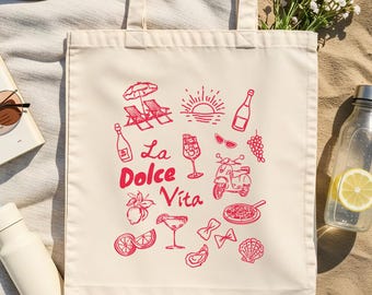 Custom Italy Wedding Tote La Dolce Vita Italian Wedding Favor Italy Wedding Welcome Bag Beach Totes Girls Trip Bridesmaid Bachelorette Gifts