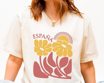 Maglietta Spagna in stile vintage, maglietta patrimonio spagnolo, regalo per gli amanti della Spagna, appassionati di cultura spagnola, maglietta floreale boho, maglietta Spagna