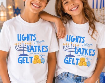 Kids Hanukkah Shirt, Jewish Holiday Tee, Happy Hanukkah Shirt, Jewish Child Gift, Boys Girls Hanukkah Outfit, Sibling Matching Shirts