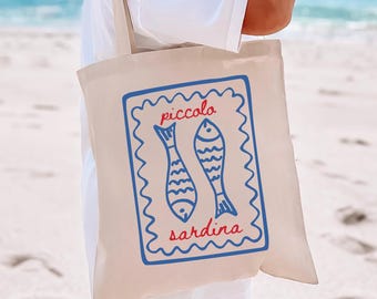Sardines Tinned Fish Tote Bag Italian Summer Tote Coastal Granddaughter Gift Fisherman Aesthetic Ocean Inspired Style Bridesmaid Gifts