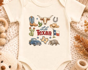 Texas Baby Bodysuit, Lil Texan Baby Outfit, Western Baby Clothes, Texas Theme Baby Gift, Cowboy Baby Shower Gift, Newborn Gift, Baby Reveal